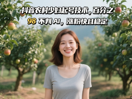 抖音农村少妇起号技术，百分之98不判AI，涨粉快且稳定-天行资源库