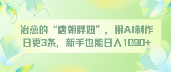 治愈的“唐朝胖妞”，用AI制作日更3条，新手也能日入多张-天行资源库