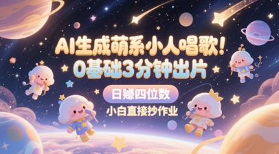 AI生成萌系小人唱歌，0基础3分钟出片，28个作品涨粉8.9W，单条最高19W赞，日入四位数，小白直接抄作业-天行资源库