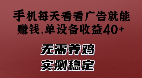 手机每天看看广告就能挣钱，单设备收益40+，无需养鸡，实测稳定【揭秘】-天行资源库