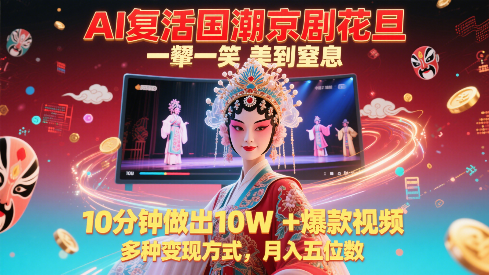 AI复活国潮京剧花旦，一颦一笑美到窒息，10分钟做出10W+爆款视频，多种变现方式-天行资源库