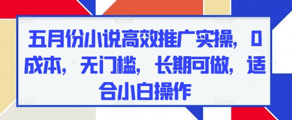 五月份小说高效推广实操，0成本，无门槛，长期可做，适合小白操作-天行资源库