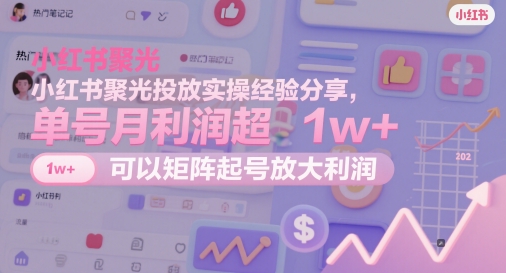 小红书聚光投放实操经验分享，单号月利润超1w+，可以矩阵起号放大利润-天行资源库