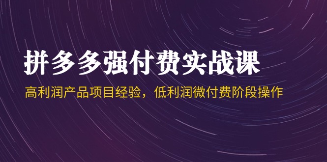 拼多多强付费实战课-44期，高利润产品项目经验，低利润微付费阶段操作-天行资源库