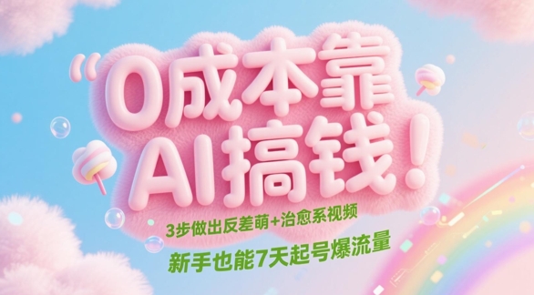 0成本靠AI搞钱！3步做出反差萌+治愈系视频，新手也能7天起号爆流量-天行资源库