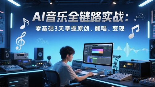 AI音乐全链路实战变现课：零基础3天掌握原创、翻唱、变现-天行资源库
