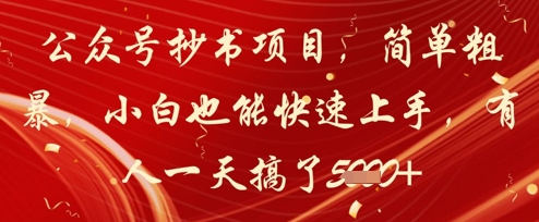 公众号抄书项目，简单粗暴，小白也能快速上手，有人一天搞了1k+-天行资源库