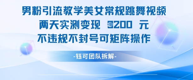 男粉引流教学美女常规跳舞视频两天实测变现1k+，不违规不封号可矩阵操作-天行资源库