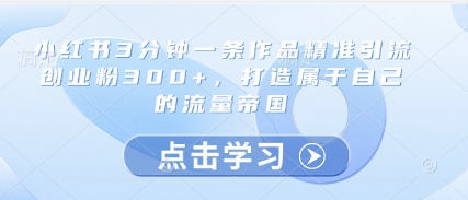 小红书3分钟一条作品精准引流创业粉300+，打造属于自己的流量帝国-天行资源库