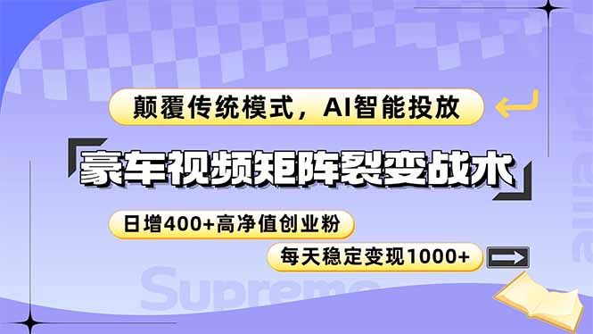 豪车视频矩阵裂变战术，颠覆传统模式，AI智能投放，日增400+高净值创业…-天行资源库