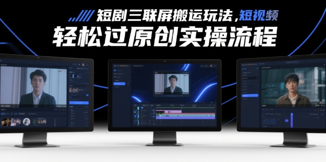 短剧三联屏搬运玩法，短剧搬运轻松过原创实操流程-天行资源库