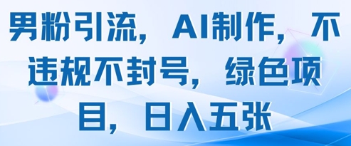 男粉引流，AI制作，不违规不封号，绿色项目，日入五张-天行资源库