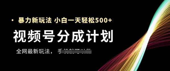 视频号分成计划，全网最暴力玩法，新手一天也能轻松5张+-天行资源库