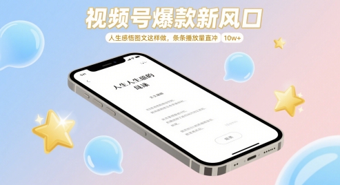 视频号爆款新风口，人生感悟图文这样做，条条播放量直冲 10w+-天行资源库