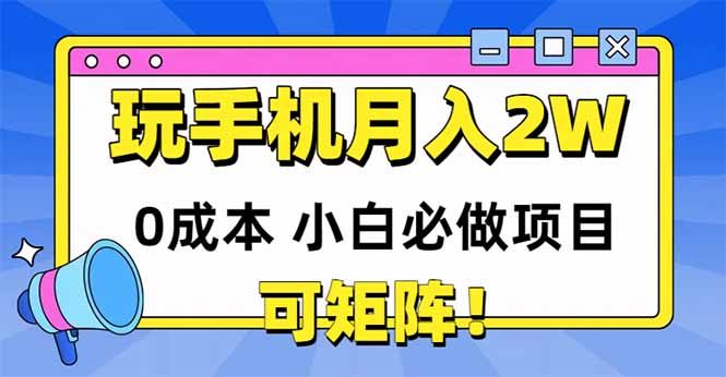 玩玩手机月入20000+，0成本小白必做项目，可矩阵-天行资源库