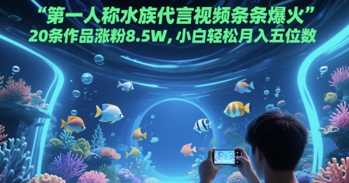 第一人称水族代言视频条条爆火，20条作品涨粉8.5W，小白轻松月入五位数-天行资源库