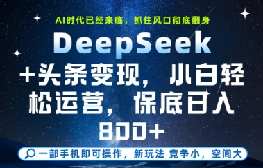 DeepSeek+头条变现，保姆级教学，小白轻松上手，日入8张+【揭秘】-天行资源库
