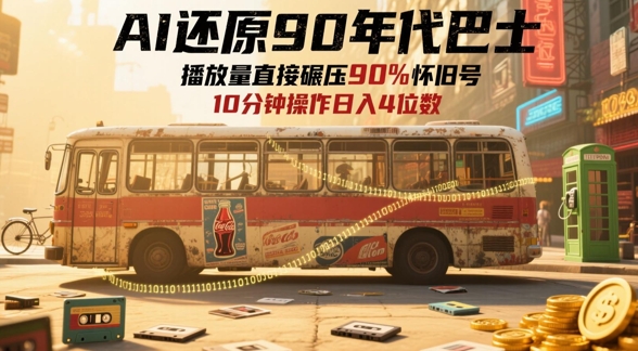 AI还原90年代巴士，一帧就让70后泪崩，播放量直接碾压90%怀旧号，每天操作十分钟，日入四位数-天行资源库