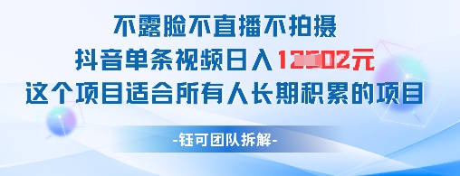 不露脸不直播不拍摄抖音单条视频日入1k+这个项目适合所有人长期积累的项目-天行资源库
