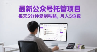 最新公众号托管项目，每天5分钟复制粘贴，月入5位数【揭秘】-天行资源库