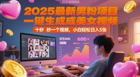 2025最新男粉项目，一键生成美女视频，日引600+色粉 十秒一个视频，小白轻松日入5张【揭秘】-天行资源库