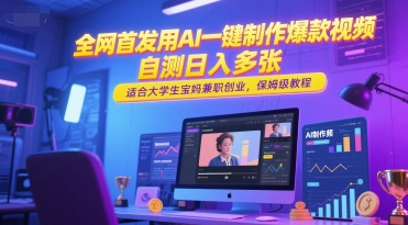全网首发用AI一键制作爆款视频，自测日入多张，适合大学生宝妈兼职创业，保姆级教程-天行资源库