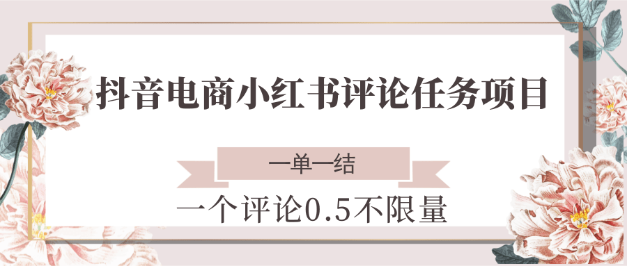 抖音电商小红书评论任务项目，一个评论0.5，一单一结 不限量-天行资源库