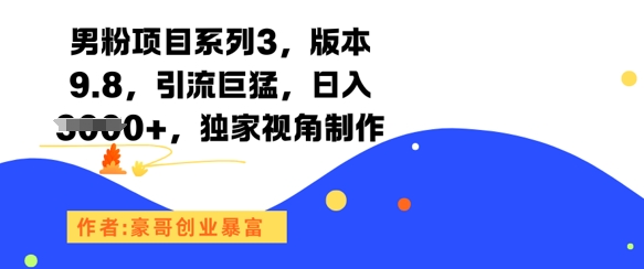 男粉项目系列3，版本9.8，引流巨猛，日入1k+，独家视角制作-天行资源库