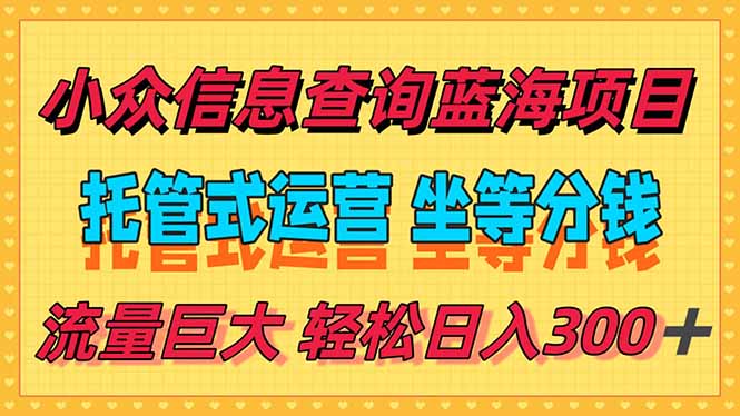 稳定日入300＋，小众信息查询蓝海项目，全程懒人式托管，解放你的时间-天行资源库