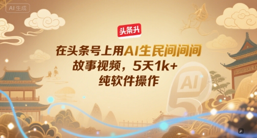在头条号上用AI生民间故事视频，5天1k+，纯软件操作-天行资源库