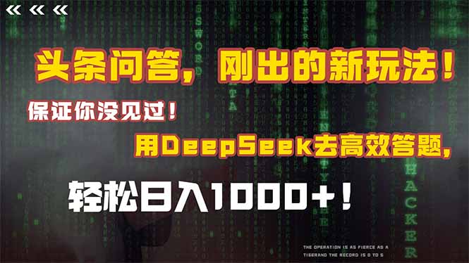 头条问答，刚出的新玩法！保证你没见过！结合Deepseek高效答题，日入1000+-天行资源库