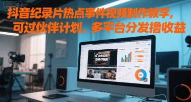 抖音纪录片热点事件视频制作教学，可过伙伴计划，多平台分发撸收益-天行资源库