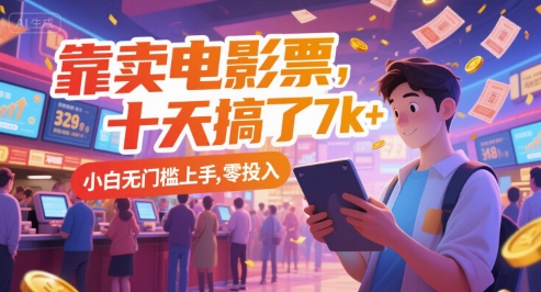 靠卖电影票，十天搞了7k+，小白无门槛上手，零投入【揭秘】-天行资源库