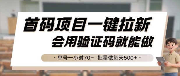 首码项目一键拉新，会用验证码就能做 单号一小时70+，批量做每天5张【揭秘】-天行资源库