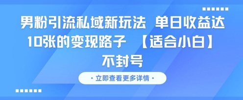 男粉引流私域新玩法，单日收益达10张的变现路子 【适合小白】不封号-天行资源库