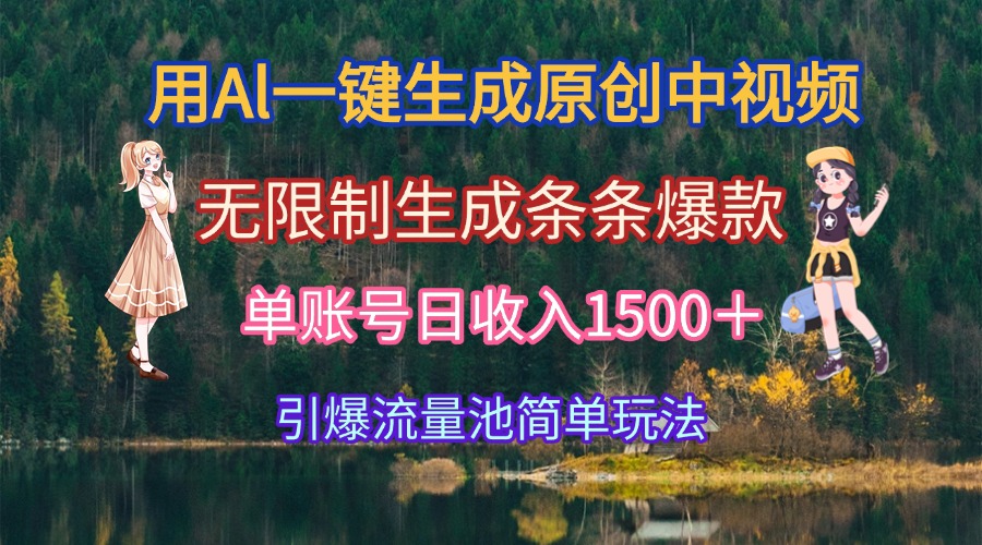 用Al一键生成原创中视频，无限制生成条条爆款，单账号日收入1500＋引爆…-天行资源库