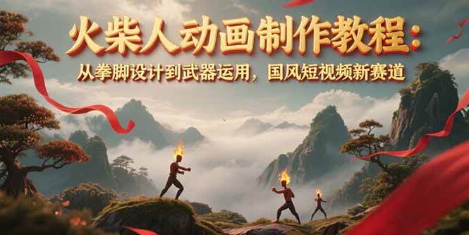 火柴人动画制作教程：从拳脚设计到武器运用，国风短视频新赛道-天行资源库