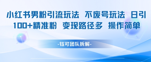 小红书男粉引流玩法不废号玩法日引100男粉变现路径多操作简单-天行资源库