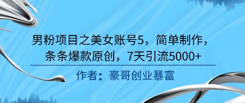 男粉项目之美女账号5，简单制作，条条爆款原创，7天引流5000+-天行资源库