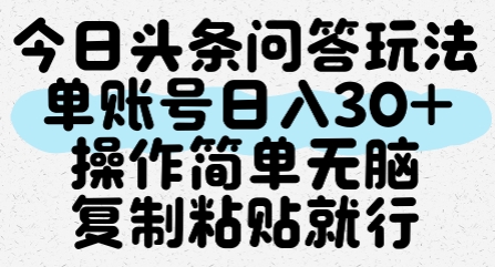 今日头条问答玩法，单账号日入30+，操作简单无脑复制粘贴就行-天行资源库