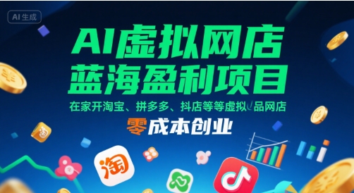 AI虚拟网店蓝海盈利项目，在家开淘宝、拼多多、抖店等虚拟品网店，零成本创业-天行资源库