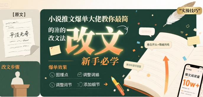 小说推文爆单大佬教你最简单的改文方法实操课，新手必学-天行资源库