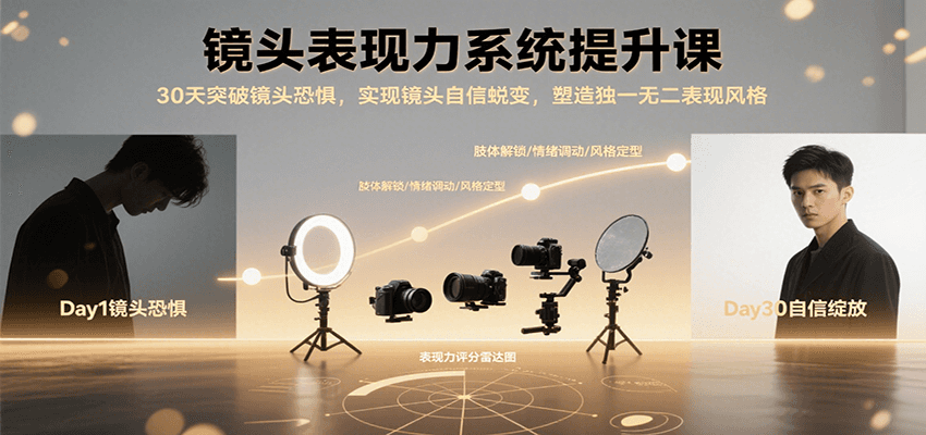 镜头表现力系统提升课，30天突破镜头恐惧实现自信蜕变，塑造独一无二表现风格-天行资源库