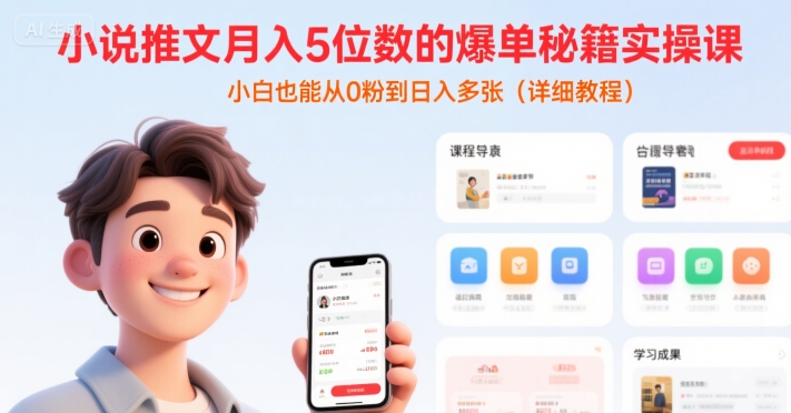 小说推文月入5位数的爆单秘籍实操课，，小白也能从0粉到日入多张(详细教程)-天行资源库