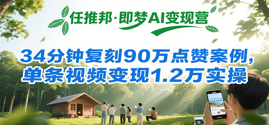 任推邦·即梦AI变现营，34分钟复刻90万点赞案例，单条视频变现1.2万实操-天行资源库