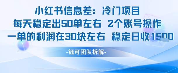 小红书信息差冷门项目一单利润30块每天稳定1.5k左右2个账号操作-天行资源库