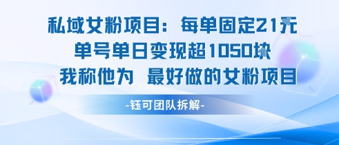 私域女粉项目：每单固定21块，单日变现超1k+，最好做的女粉项目-天行资源库