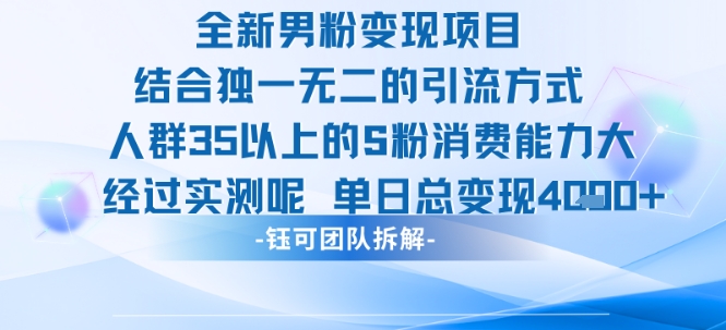 全新男粉变现项目引流人群35以上的男粉消费能力大 经过实测单日变现1k+-天行资源库