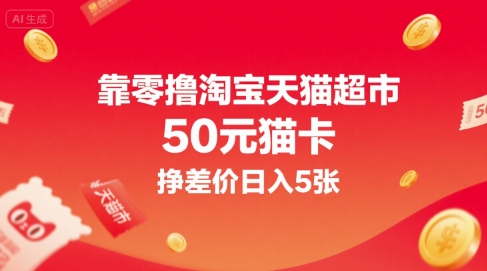 靠零撸淘宝天猫超市50元猫卡，挣差价日入5张-天行资源库