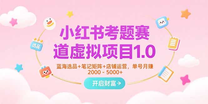 小红书考题赛道虚拟项目1.0，蓝海选品+笔记矩阵+店铺运营，单号月赚5000+-天行资源库